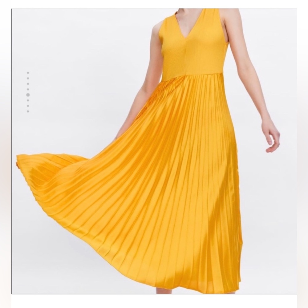 Zara Elegant Yellow Pleated Dress